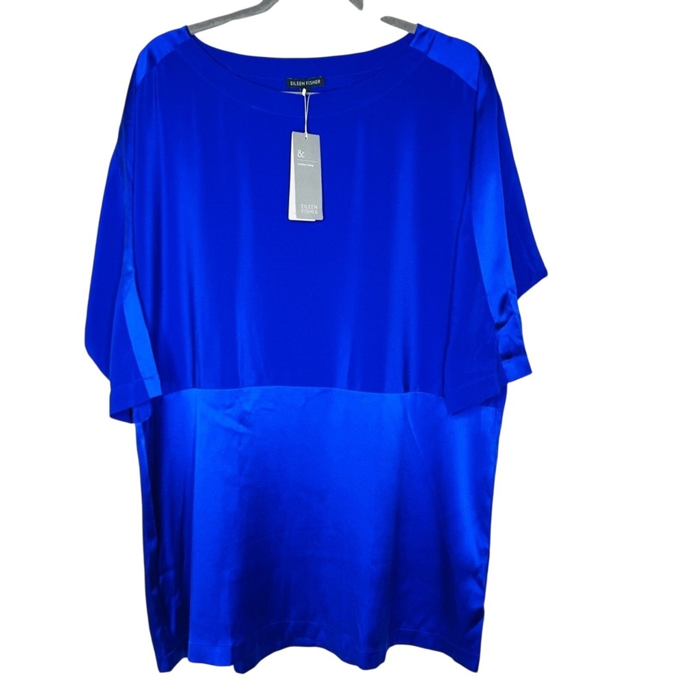 Eileen Fisher Womens Silk Tunic Top Sz S Oversized Two Tone Indigo Quiet Luxury